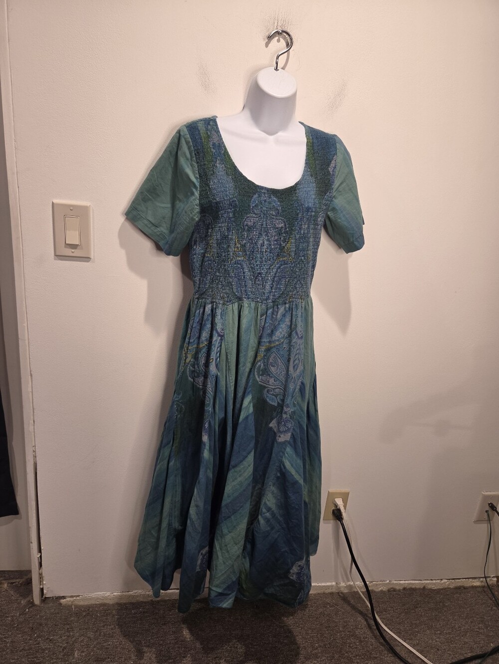 Drapers & Damons Size L Hippie Boho Flowy Green Tie Dye Dress